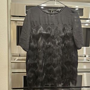 NWOT black fringe blouse